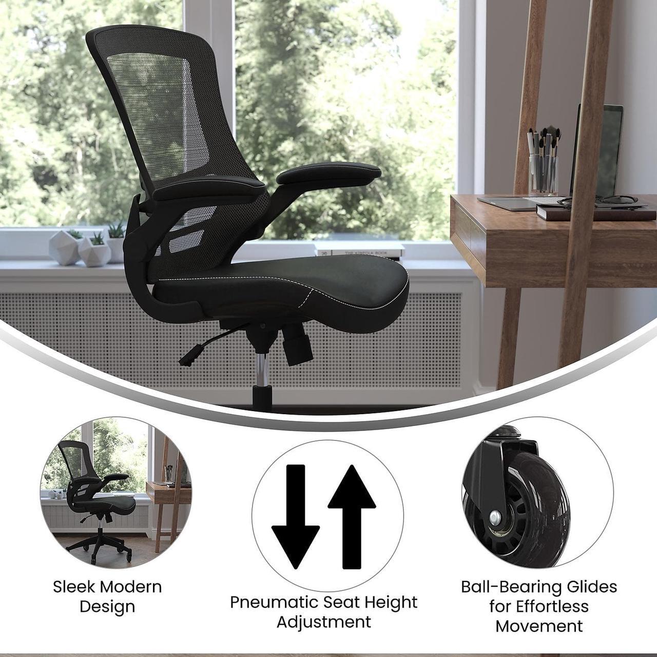 Alt view image 3 of 11 - Flash Furniture Kelista Ergonomic LeatherSoft/Mesh Swivel Mid-Back Task Office Chair Black (BLX5MLEARLB)