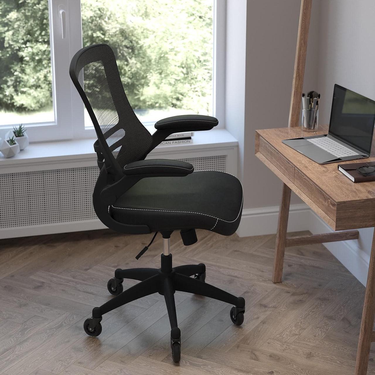 Alt view image 11 of 11 - Flash Furniture Kelista Ergonomic LeatherSoft/Mesh Swivel Mid-Back Task Office Chair Black (BLX5MLEARLB)