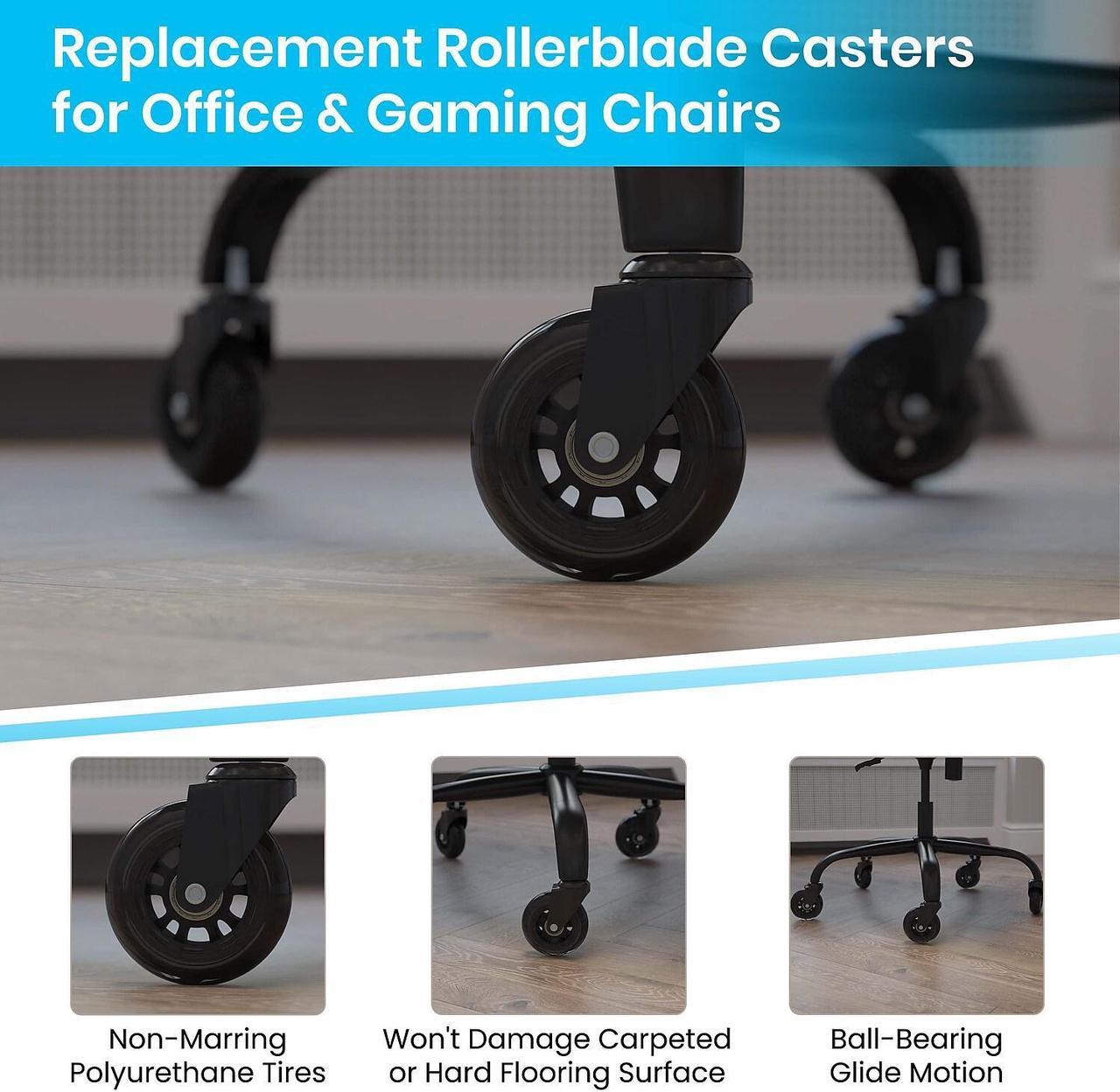 Alt view image 11 of 15 - Transparent Polyurethane Replacement Rollerblade Casters for Office Chairs - Rollerblade Wheels - Hardwood Floors & Carpet, Set of 5