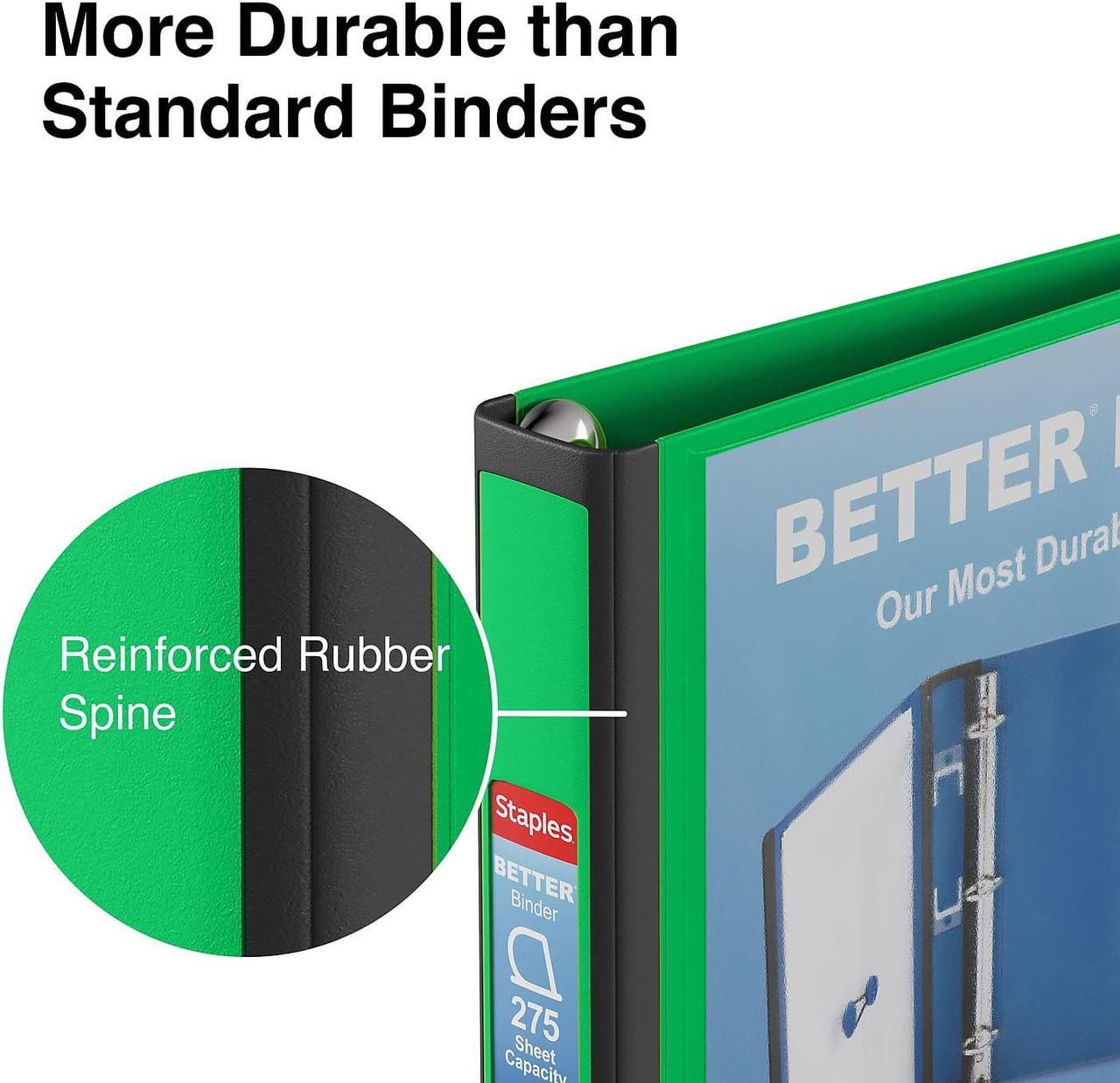 Alt view image 4 of 6 - Staples Better 1-Inch D 3-Ring View Binder Green (19063) 827602