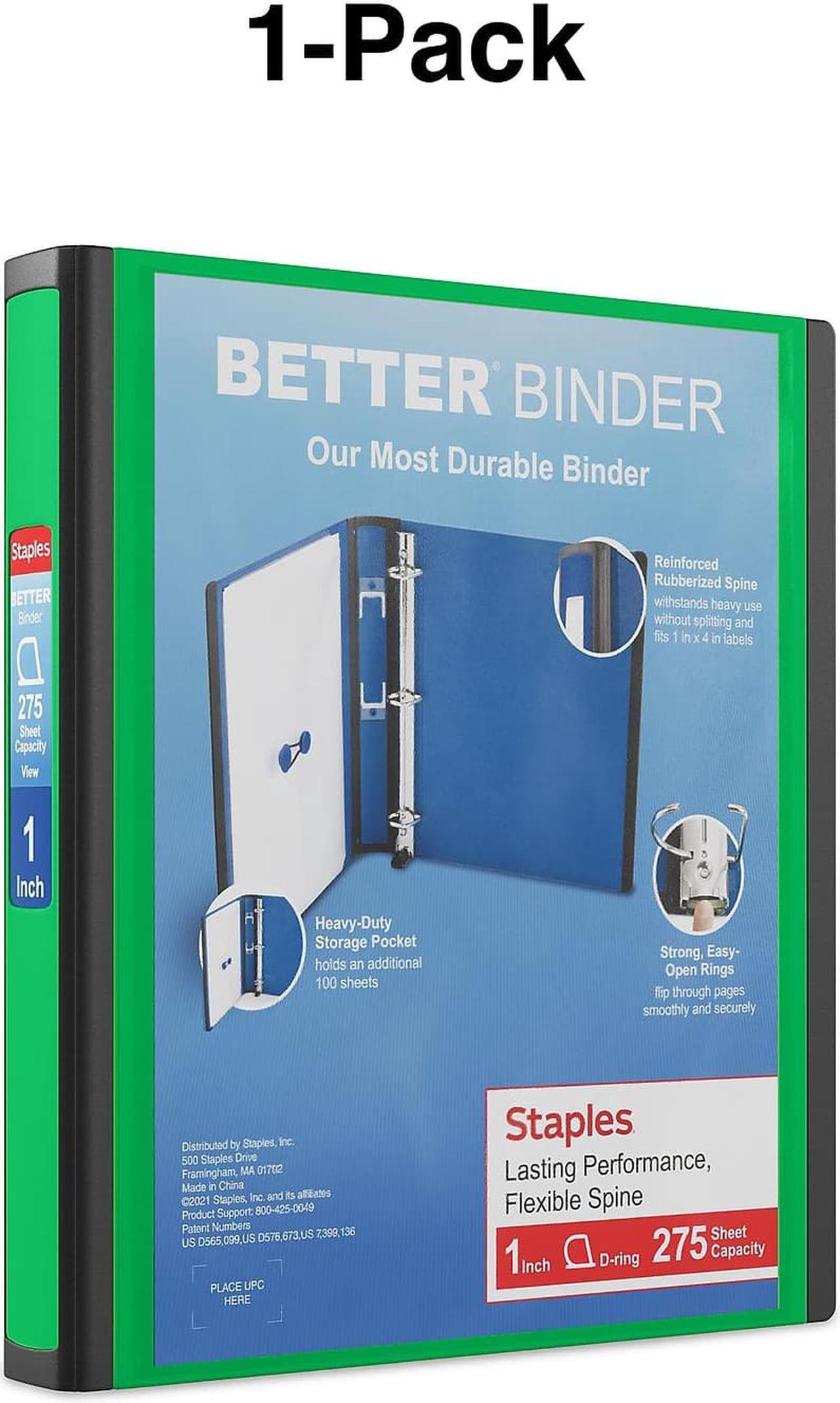 Alt view image 6 of 6 - Staples Better 1-Inch D 3-Ring View Binder Green (19063) 827602
