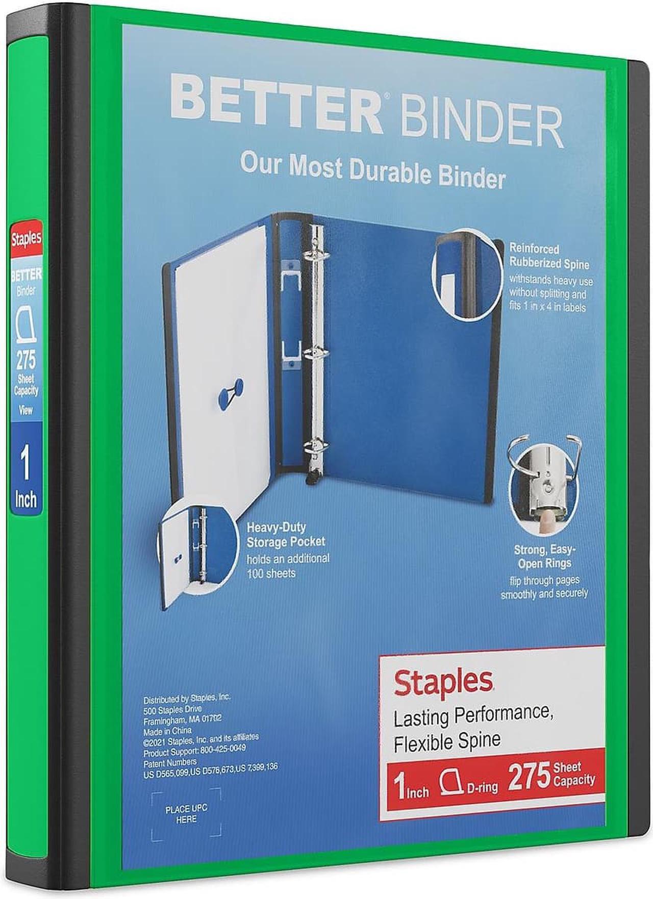 Main image of Staples Better 1-Inch D 3-Ring View Binder Green (19063) 827602