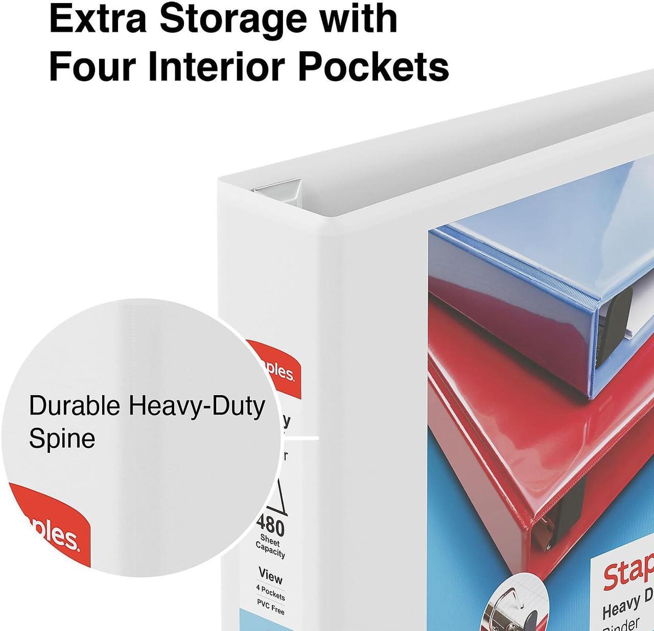 Alt view image 3 of 7 - Staples Heavy-Duty 2" 3-Ring View Binder White (24688-US/19899) 82671