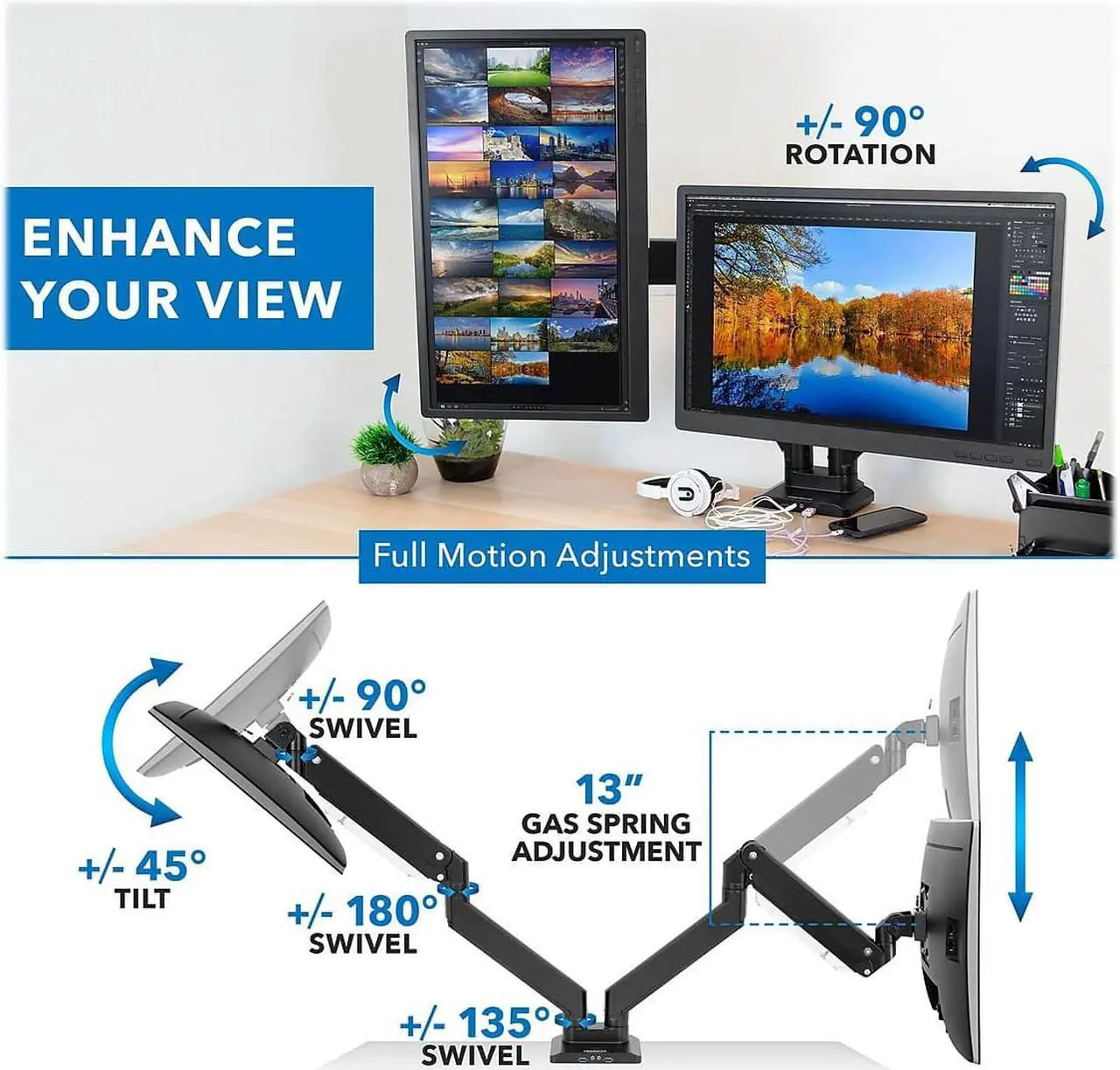 Alt view image 12 of 15 - Mount-It! Adjustable Dual-Monitor Mount Up to 35" Black (MI-4772)