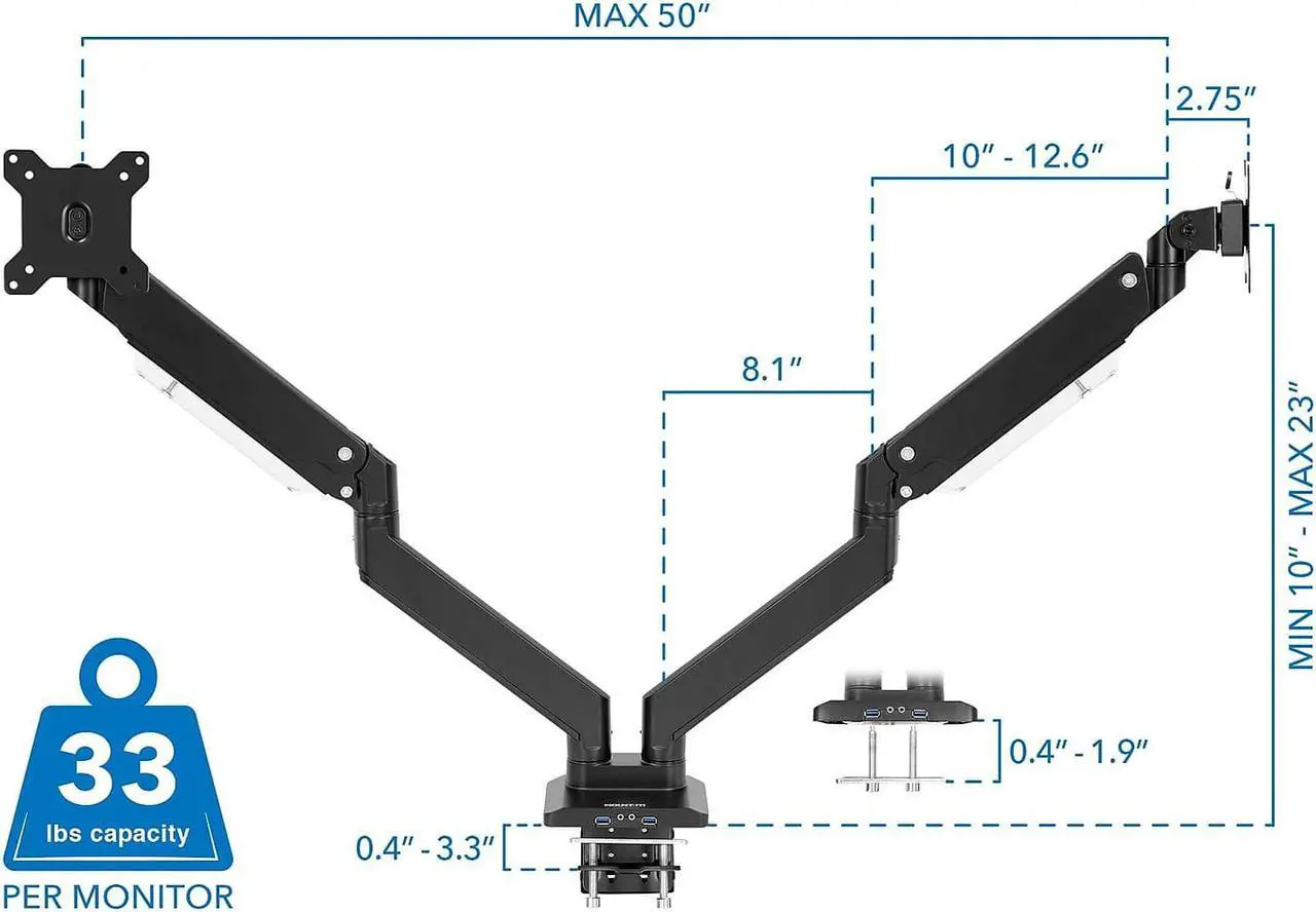 Alt view image 10 of 15 - Mount-It! Adjustable Dual-Monitor Mount Up to 35" Black (MI-4772)
