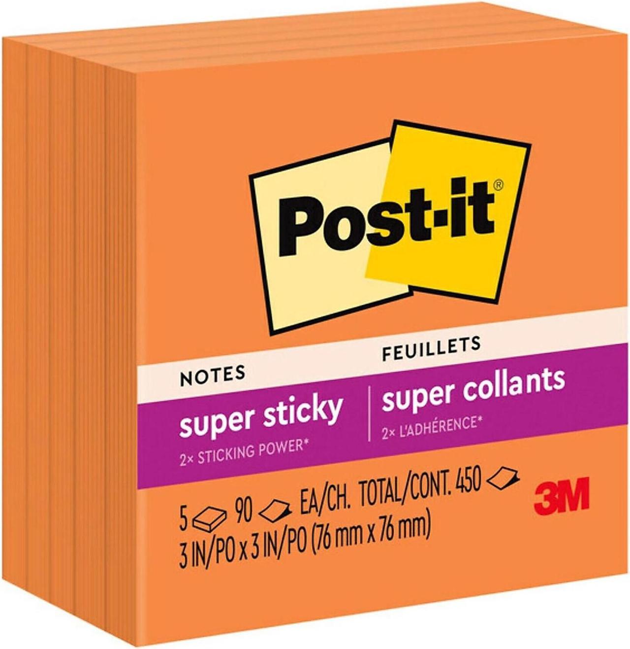 Post-It Notes 3 x 3 Neon Orange 90 Sheets/Pad 8 Pads/Pack 6545SSNO