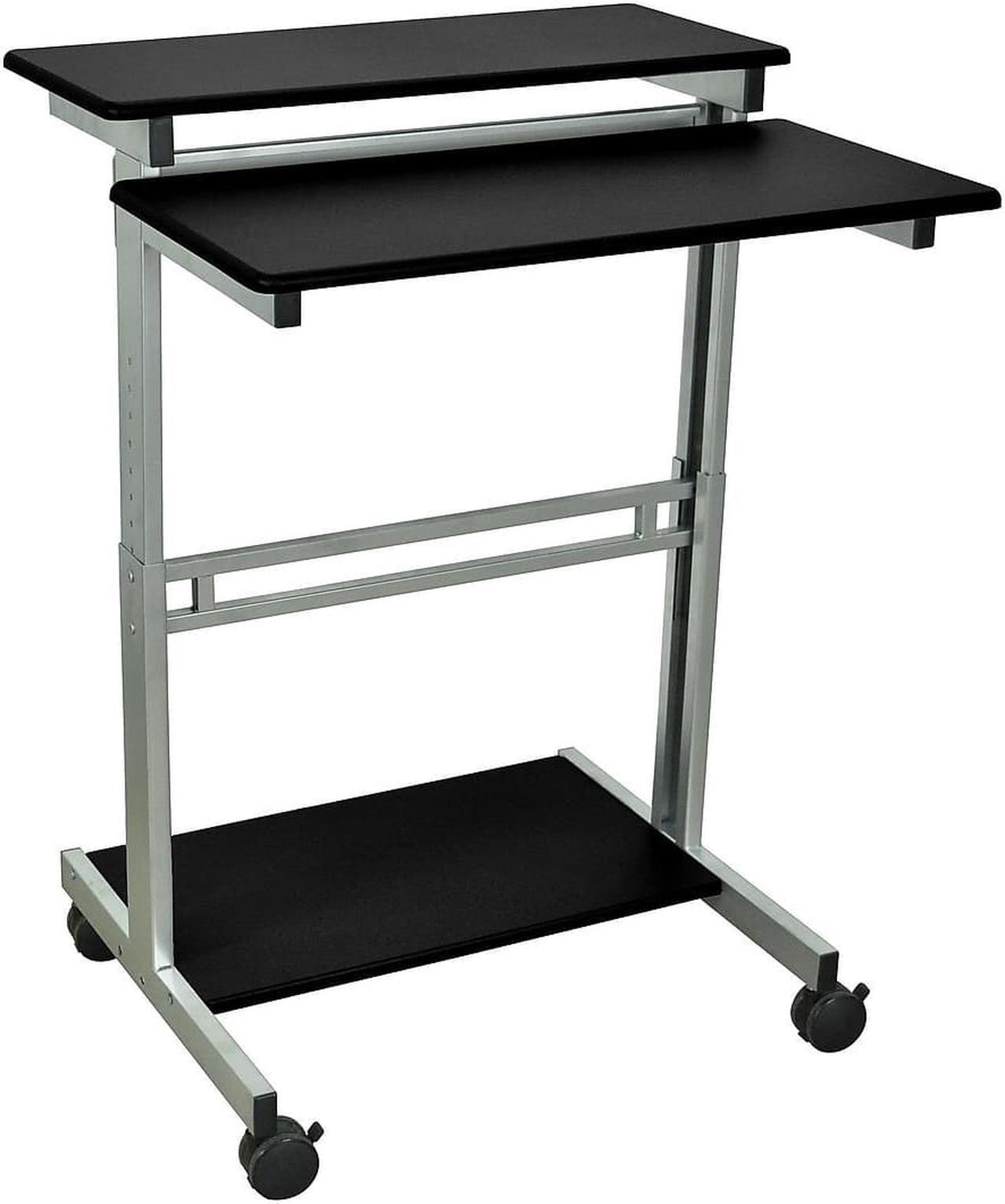 Alt view image 7 of 12 - Luxor 31.5"W Mobile Computer Workstation Cart Desk with Keyboard Tray (Grey/Black)