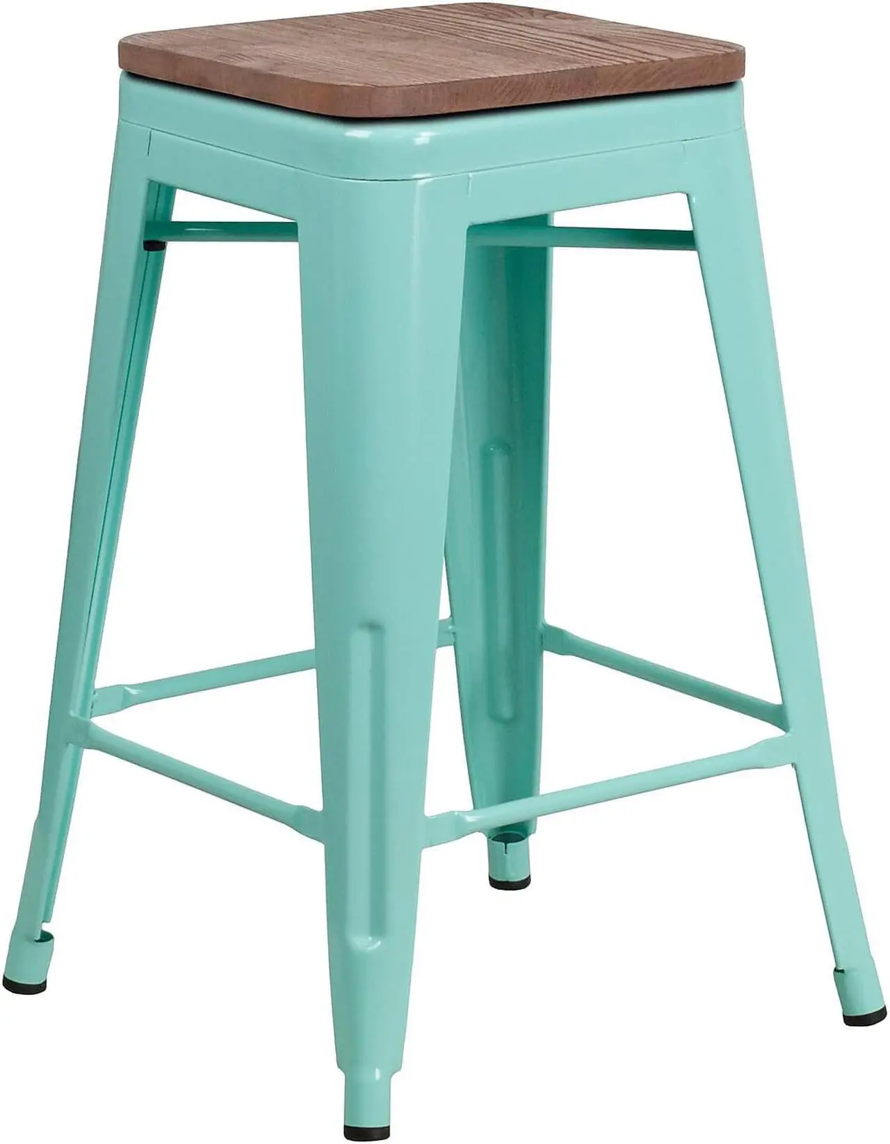 Alt view image 5 of 8 - 24" High Backless Mint Green Counter Height Stool with Square Wood Seat