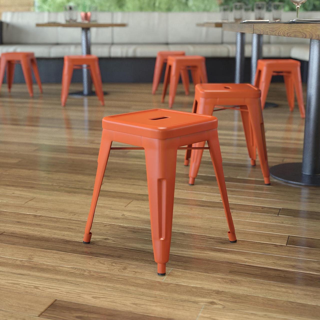 Alt view image 14 of 20 - 18" Table Height Stool, Stackable Backless Metal Indoor Dining Stool, Commercial Grade Restaurant Stool in Orange - Set of 4