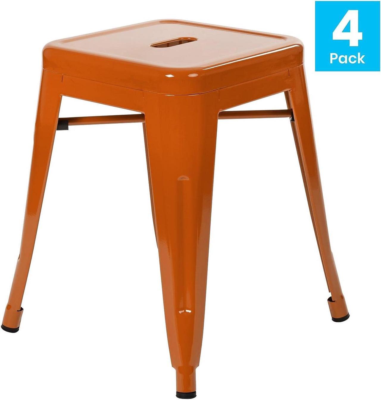 Alt view image 15 of 20 - 18" Table Height Stool, Stackable Backless Metal Indoor Dining Stool, Commercial Grade Restaurant Stool in Orange - Set of 4