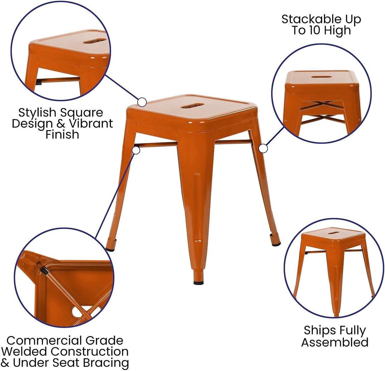 Alt view image 17 of 20 - 18" Table Height Stool, Stackable Backless Metal Indoor Dining Stool, Commercial Grade Restaurant Stool in Orange - Set of 4