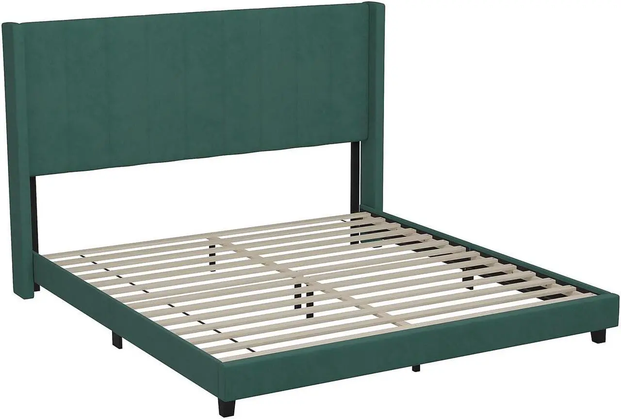 Alt view image 8 of 20 - Evelyn Walnut Finish Solid Wood King Platform Bed, No Box Spring Required