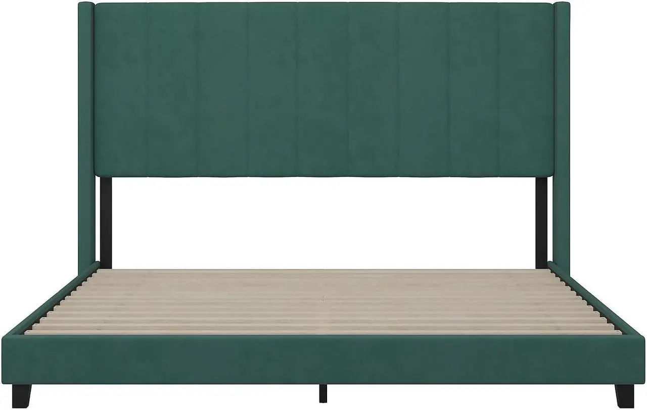 Alt view image 14 of 20 - Evelyn Walnut Finish Solid Wood King Platform Bed, No Box Spring Required