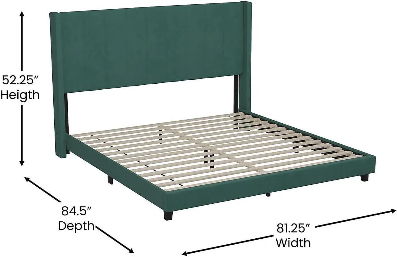 Alt view image 11 of 20 - Evelyn Walnut Finish Solid Wood King Platform Bed, No Box Spring Required