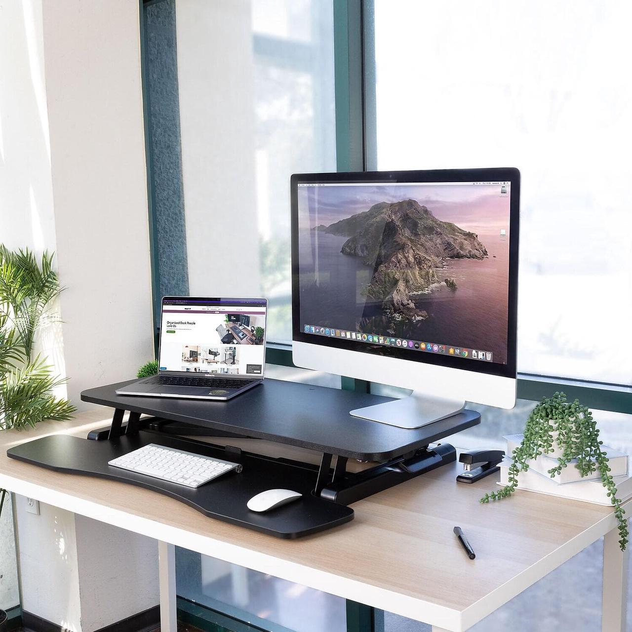 Alt view image 9 of 13 - Mount-It! 36"W Standing Desk Converter Black (MI-8050)