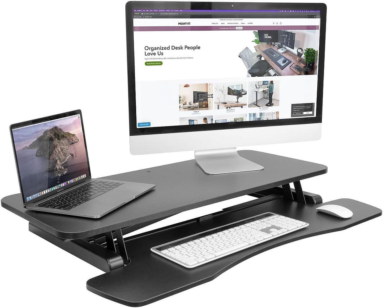 Alt view image 8 of 13 - Mount-It! 36"W Standing Desk Converter Black (MI-8050)