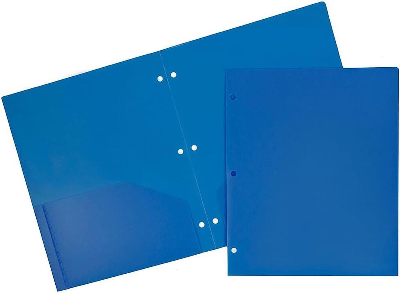 Main image of JAM Paper Heavy Duty Plastic 3 Hole Punch Two-Pocket School Folders Blue