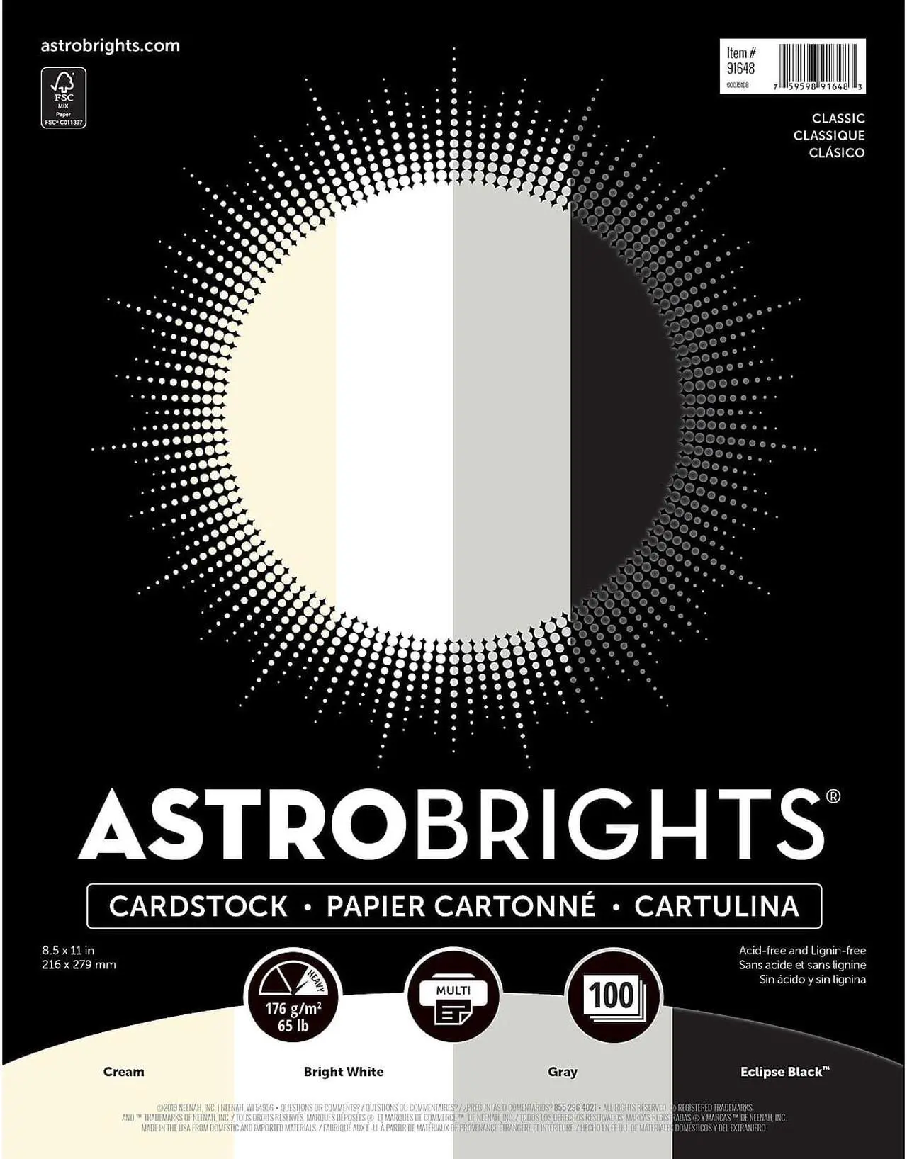 Alt view image 8 of 8 - Astrobrights 65 lb. Cardstock Paper 8.5" x 11" Classic Assortment 100 Sheets/Ream (91648)