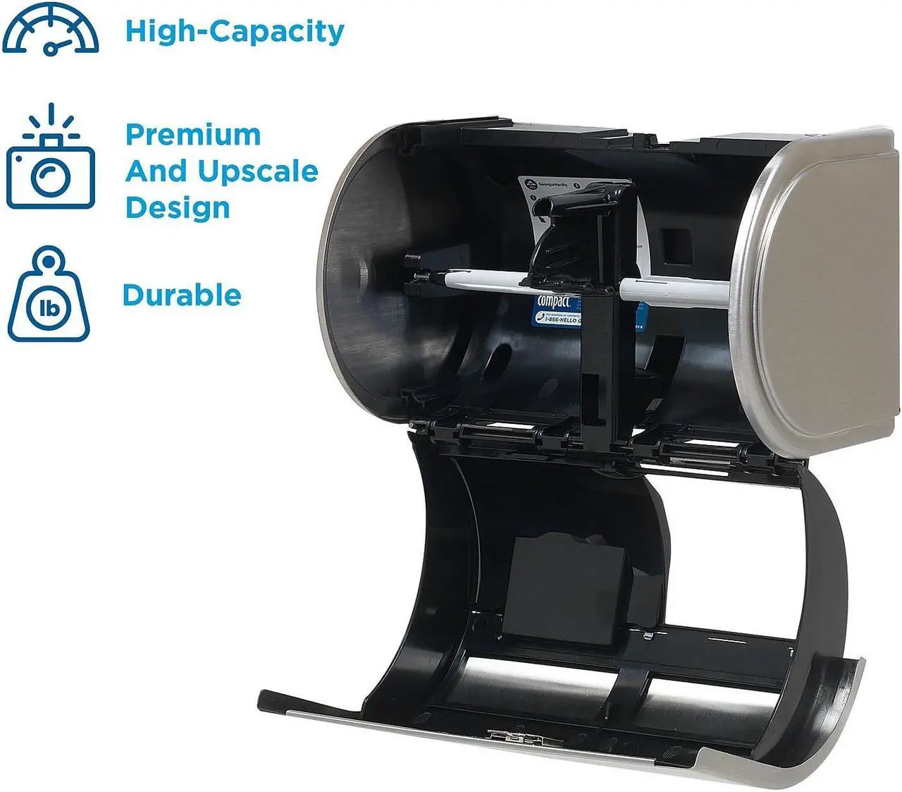 Alt view image 12 of 15 - GEORGIA PACIFIC Compact Horizontal 2-Roll Tissue Dispenser Stnlss Steel 10 1/8 x 6 3/4 x 7 1/8 56798