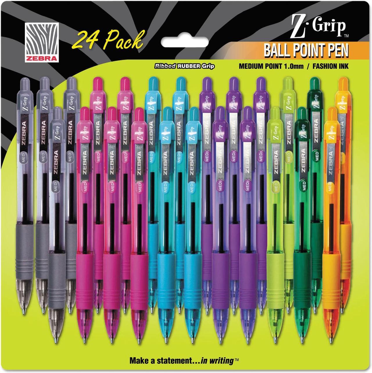 Alt view image 2 of 12 - Zebra Z-Grip Retractable Ballpoint Pen Assorted Ink Medium Point 24/Pack 12271