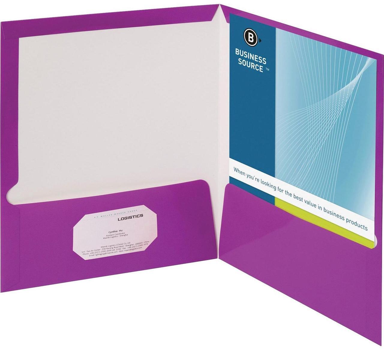 Main image of Business Source Two-Pocket Folders with Business Card Holder