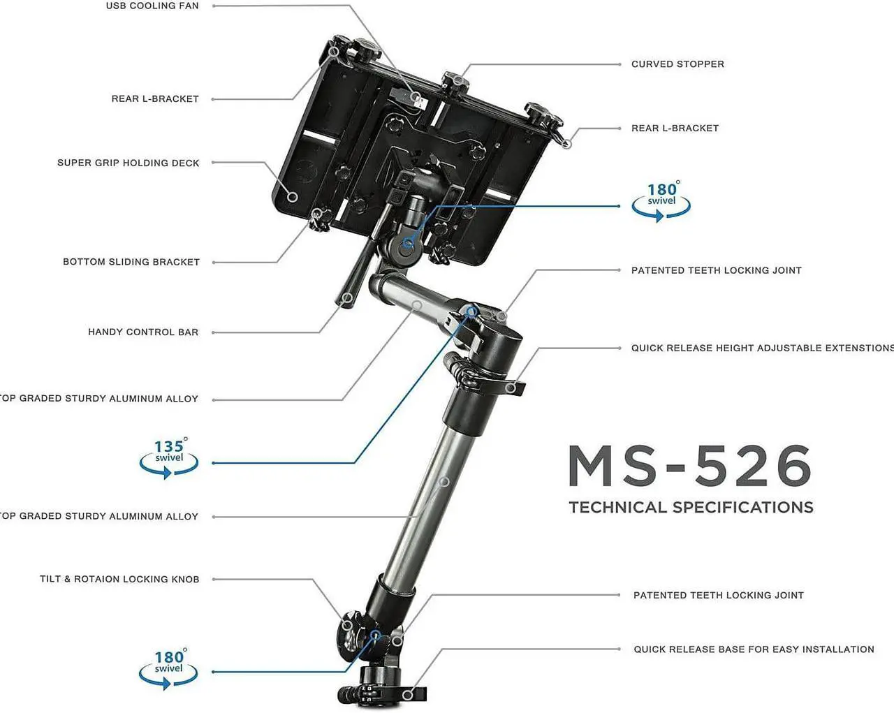 Alt view image 9 of 11 - Mount-It! Car Laptop Mount Notebook | Works with Commercial Vehicles, Trucks | Full Motion Arm Tray