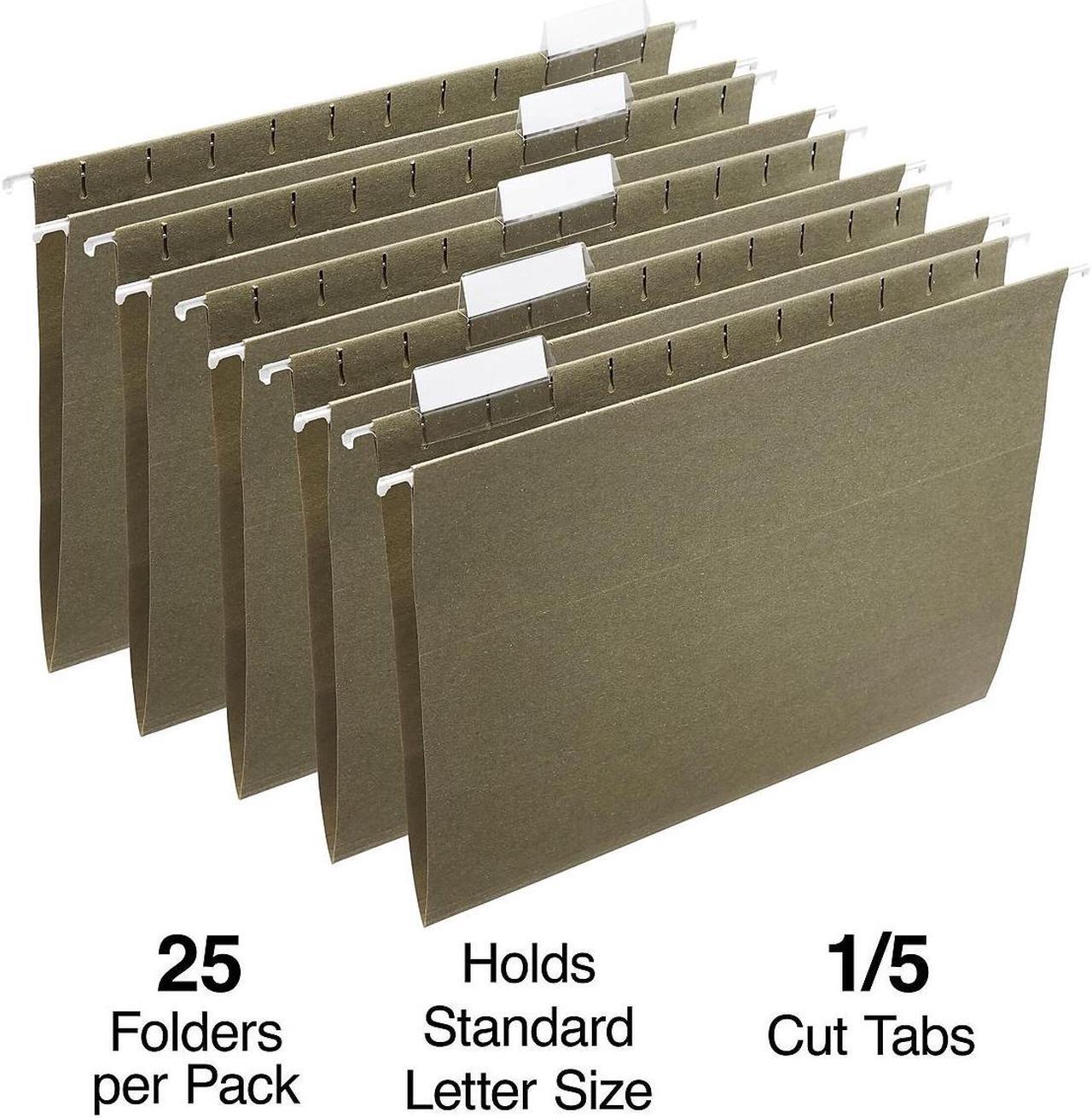 Alt view image 2 of 6 - Staples 100% Recycled Hanging File Folders Letter 1/5-Cut Tab Letter Size Standard Green 25/Box (ST116764)