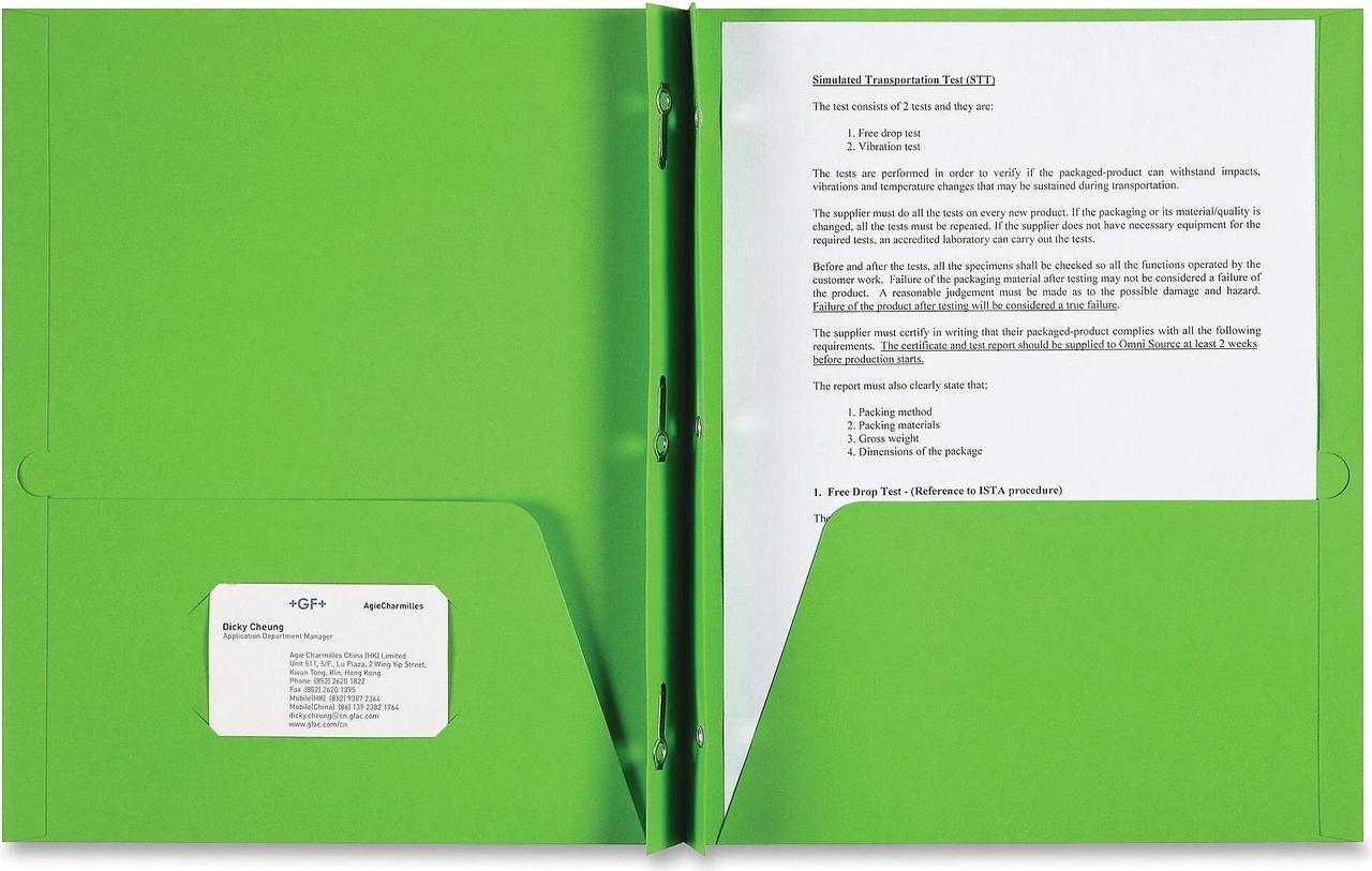 Alt view image 4 of 4 - Sparco 2-Pocket Folder 3 Prong 25/BX Apple Green 78542
