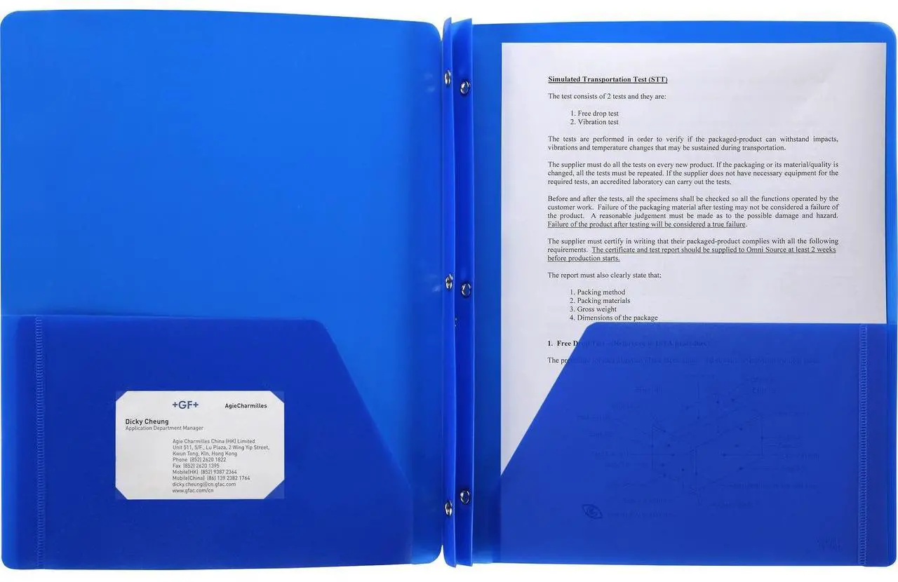 Alt view image 3 of 3 - Business Source Poly Portfolio 3 Prong 2 Pkts LTR .3mil Blue 20886