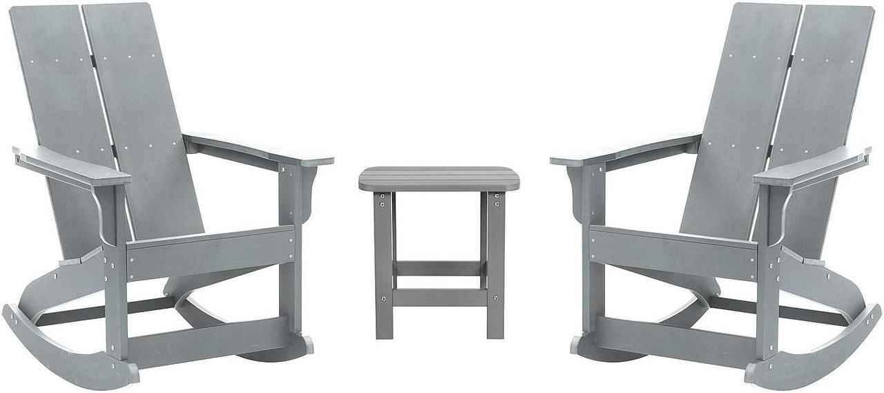 Alt view image 13 of 20 - Savannah All-Weather Poly Resin Wood Adirondack Rocking Chair with Rust Resistant Stainless Steel Hardware in Gray - Set of 2