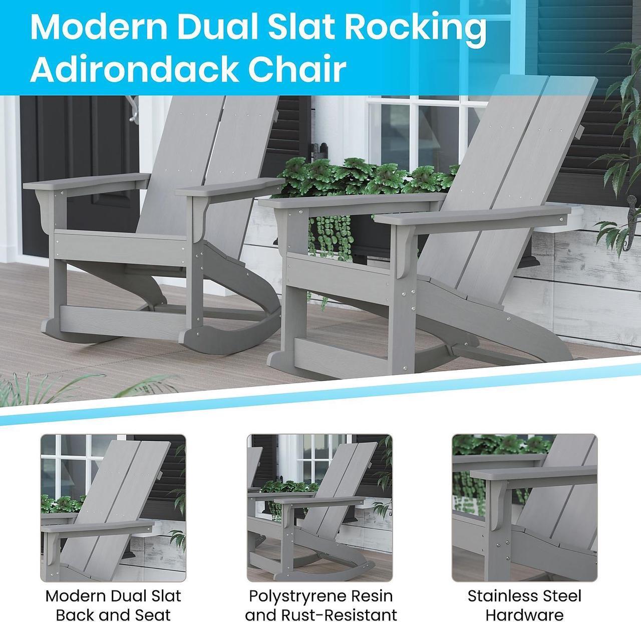 Alt view image 15 of 20 - Savannah All-Weather Poly Resin Wood Adirondack Rocking Chair with Rust Resistant Stainless Steel Hardware in Gray - Set of 2