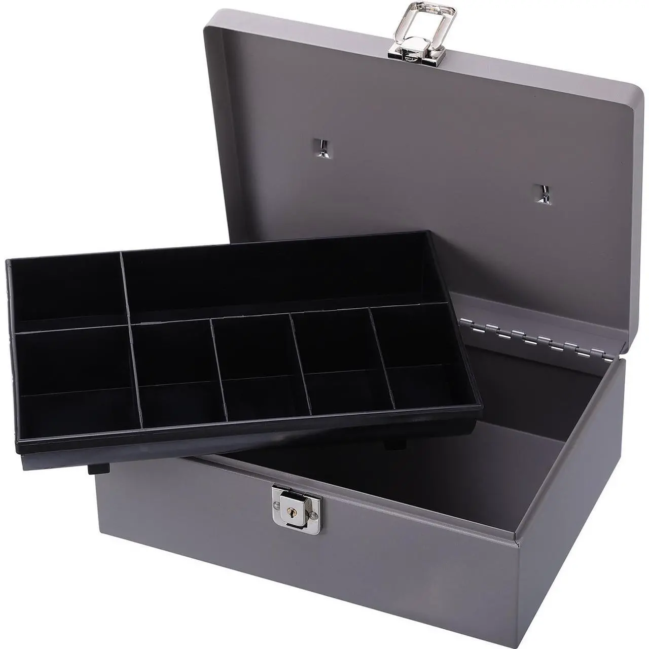 Alt view image 2 of 9 - Sparco Products 15501 Cash Box, w/ Latch Lock,7 Cmpmnts, 11" x 7-3/4" x 4-3/4", Gray SPR15501
