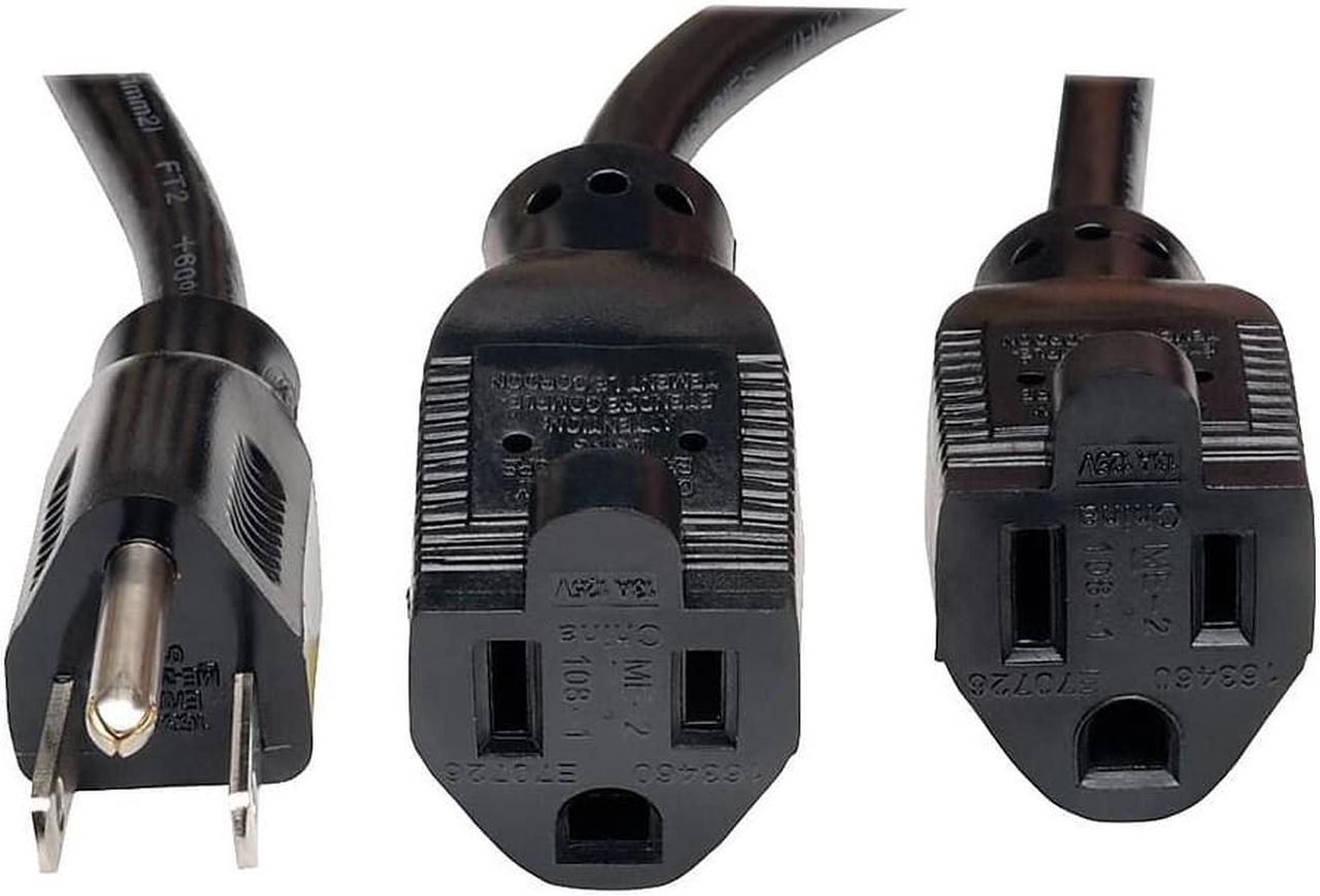 Alt view image 6 of 9 - Tripp Lite 19In Power Cord Extension Y Splitter Cable 5-15P To 5-15R 13A 16Awg 18"