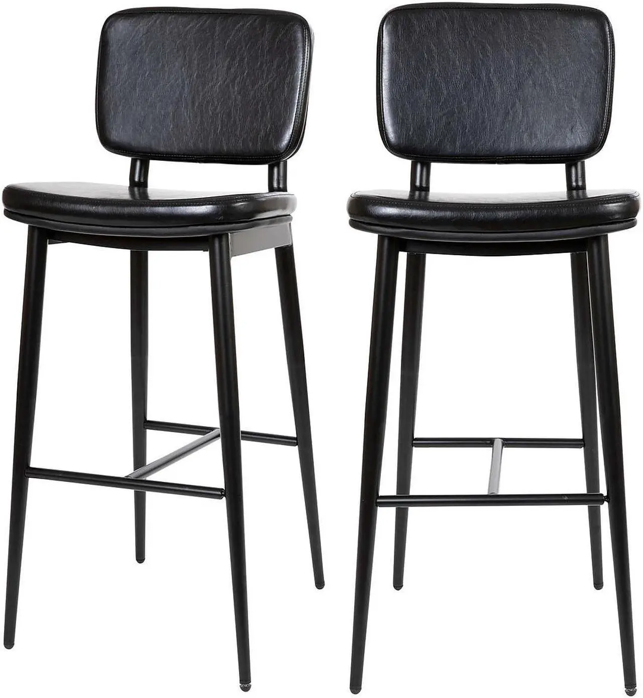 Alt view image 14 of 20 - Kenzie Commercial Grade Mid-Back Barstools - Black LeatherSoft Upholstery - Black Iron Frame with Integrated Footrest - Set of 2
