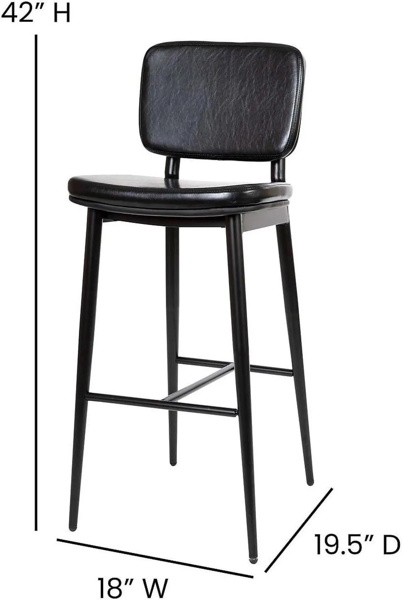 Alt view image 19 of 20 - Kenzie Commercial Grade Mid-Back Barstools - Black LeatherSoft Upholstery - Black Iron Frame with Integrated Footrest - Set of 2