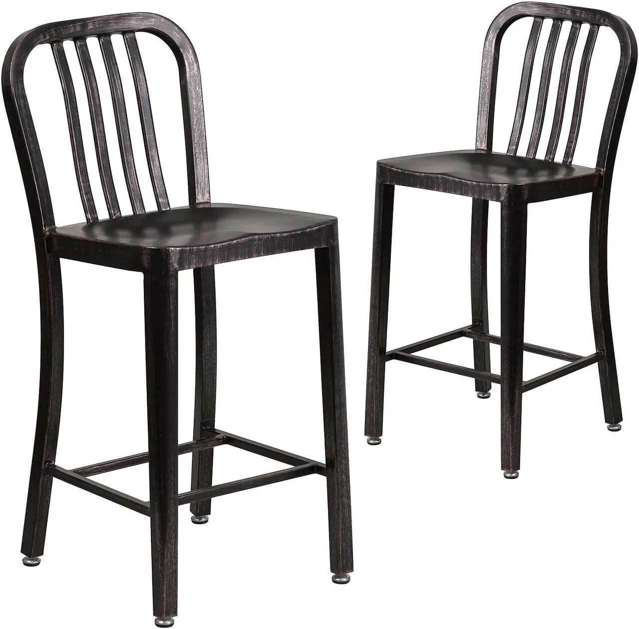 Flash Furniture 24" High Black-Antique Gold Metal Indoor-Outdoor Counter Stool with Vertical Slat Back 2 Pack (2CH6120024BQ)