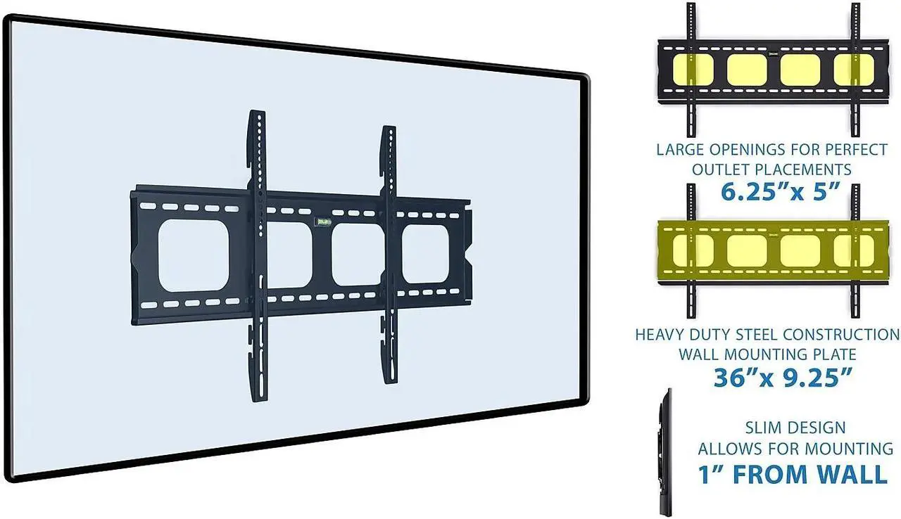 Alt view image 9 of 9 - mount-it! low-profile tv mount | flush large tv wall mount | slim fixed tv mount for 42-70 in. screen tvs | vesa compatibility up to 850x450 | 220 lbs capacity