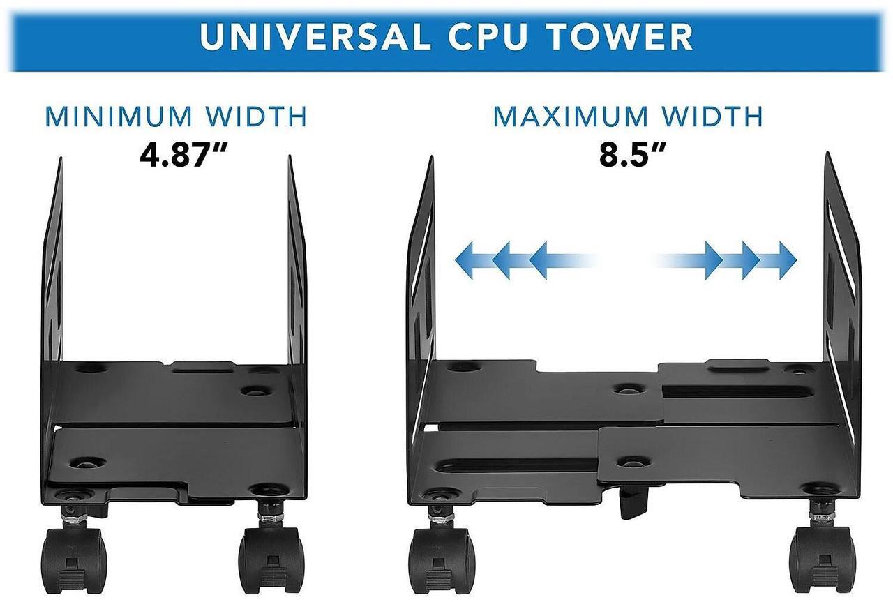 Alt view image 11 of 11 - Mount-It! Rolling CPU Stand with Wheels, Heavy Duty Desktop Computer Tower Cart with Ventilation and Adjustable Width from 4.87 to 8.5 Inches, Steel