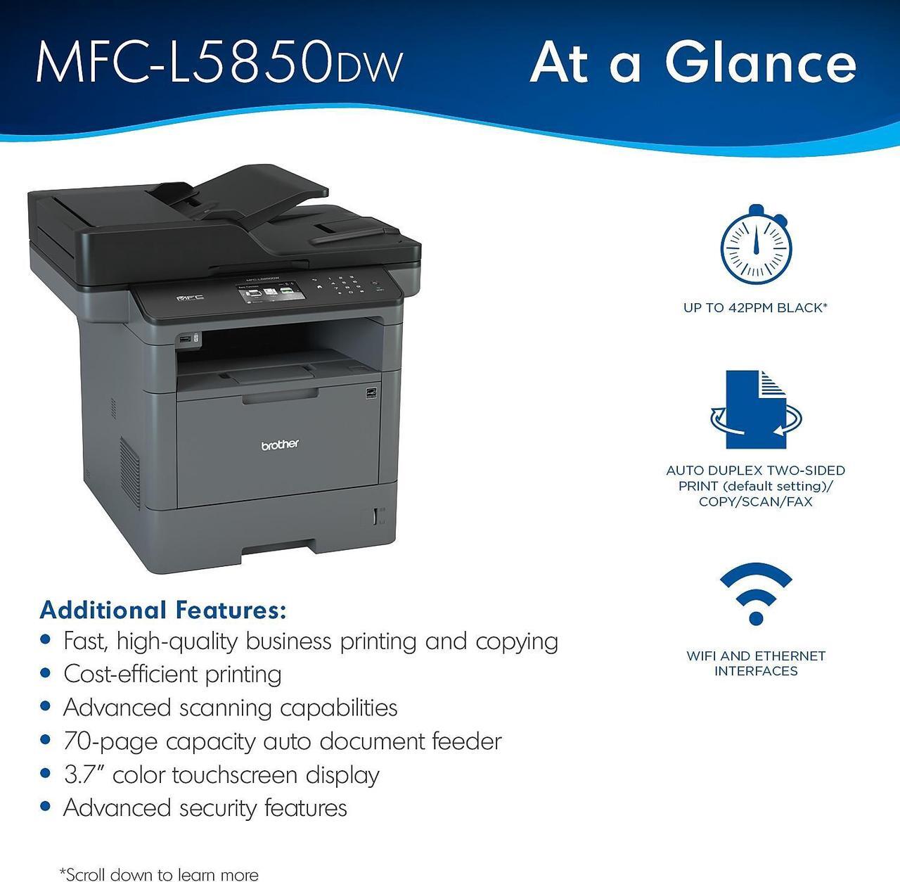 Alt view image 13 of 17 - Brother MFC-L5850DW Monochrome Laser All-In-One Printer, Copier, Scanner, Fax