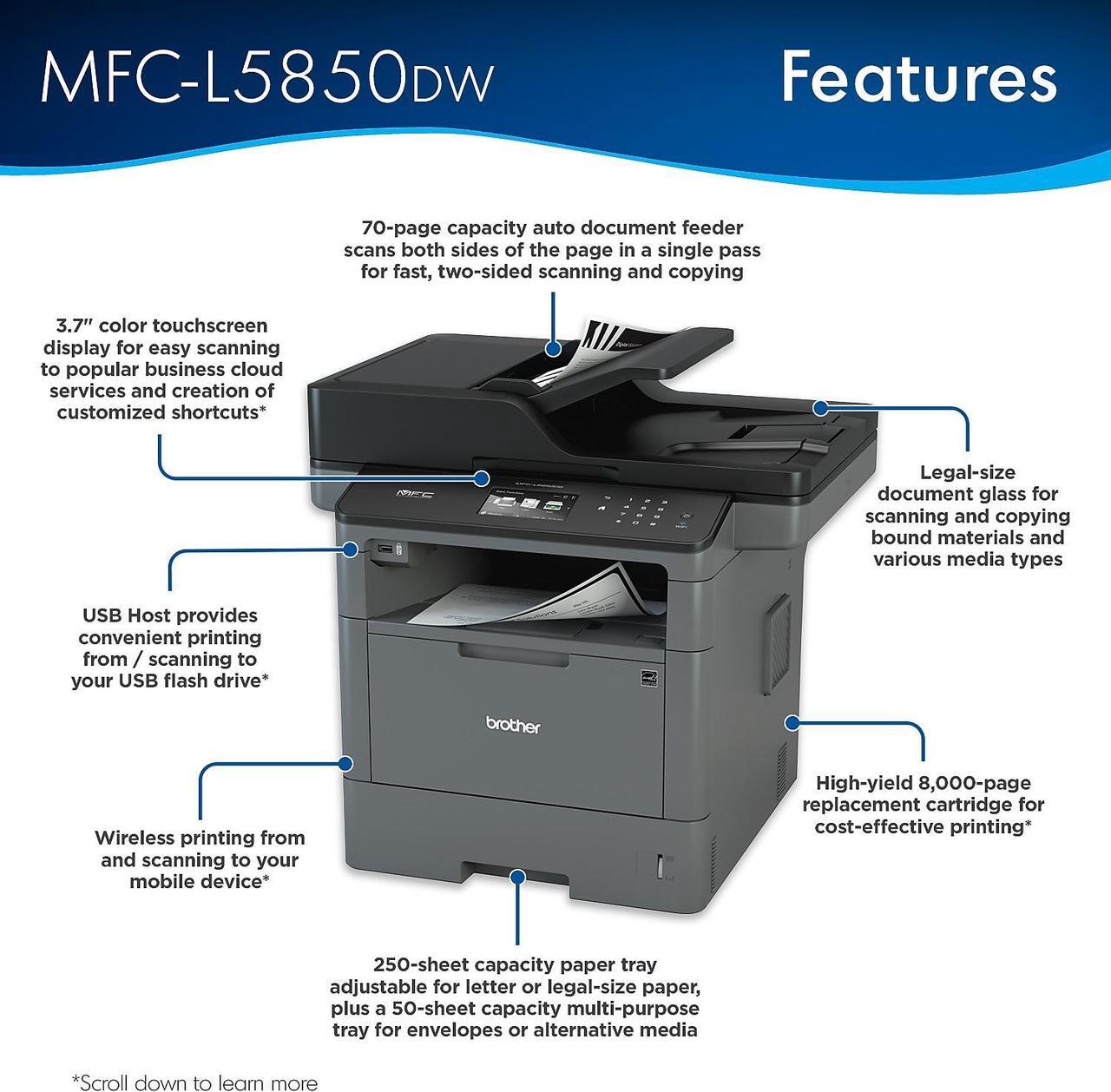 Alt view image 12 of 17 - Brother MFC-L5850DW Monochrome Laser All-In-One Printer, Copier, Scanner, Fax