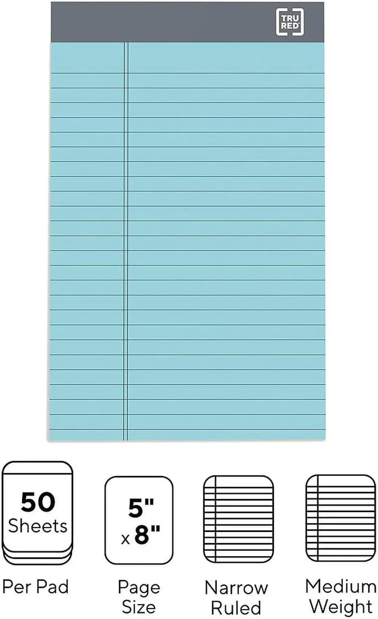 Alt view image 3 of 15 - TRU RED Notepads 5" x 8" Narrow Ruled Pastels 50 Sheets/Pad TR57356