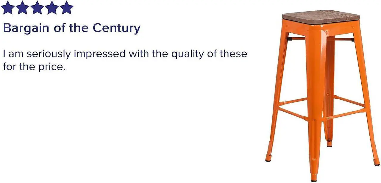 Alt view image 18 of 20 - 30" High Backless Orange Metal Barstool with Square Wood Seat