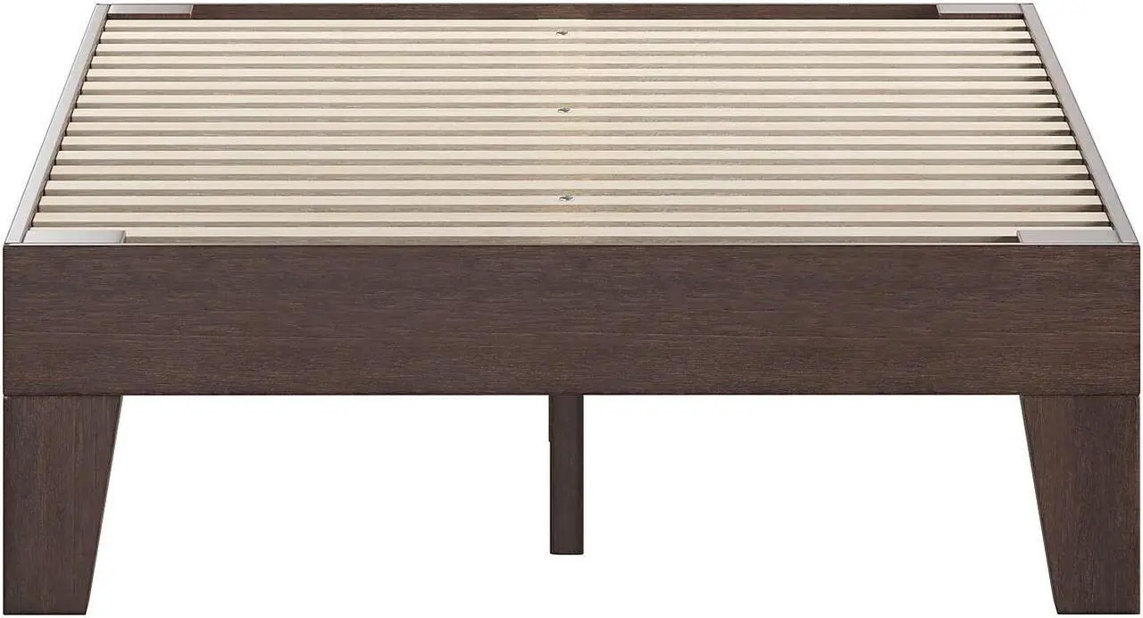 Alt view image 14 of 20 - Evelyn Walnut Finish Solid Wood Full Platform Bed, No Box Spring Required