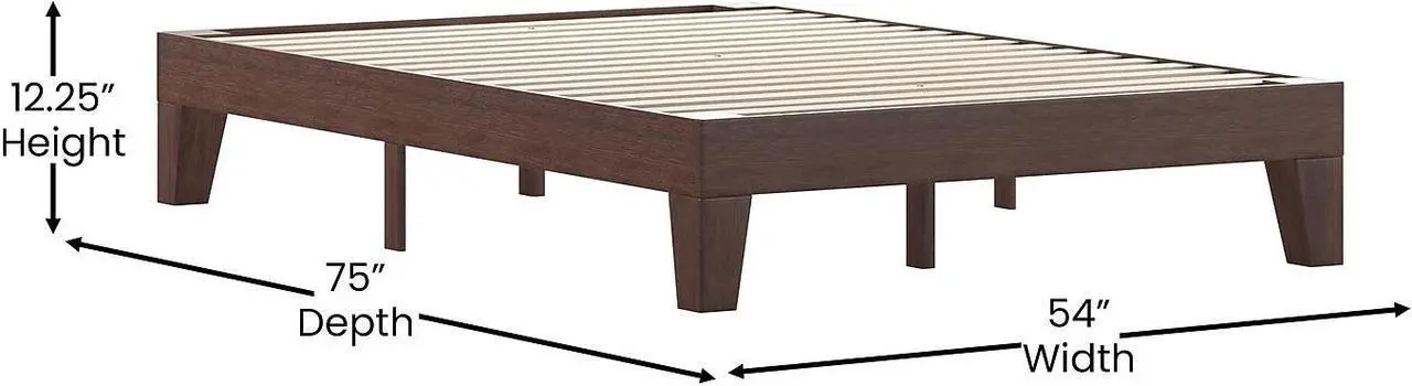 Alt view image 11 of 20 - Evelyn Walnut Finish Solid Wood Full Platform Bed, No Box Spring Required