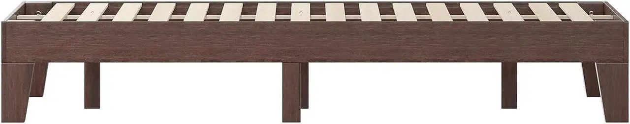 Alt view image 13 of 20 - Evelyn Walnut Finish Solid Wood Full Platform Bed, No Box Spring Required