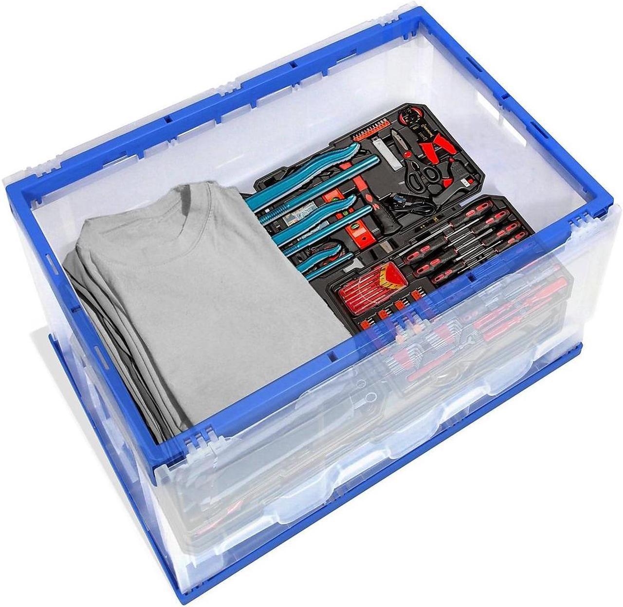 Alt view image 7 of 12 - Mount-It! Collapsible Crate for Storage | Folding Plastic Container with Attached Lid | 65L Liter Capacity