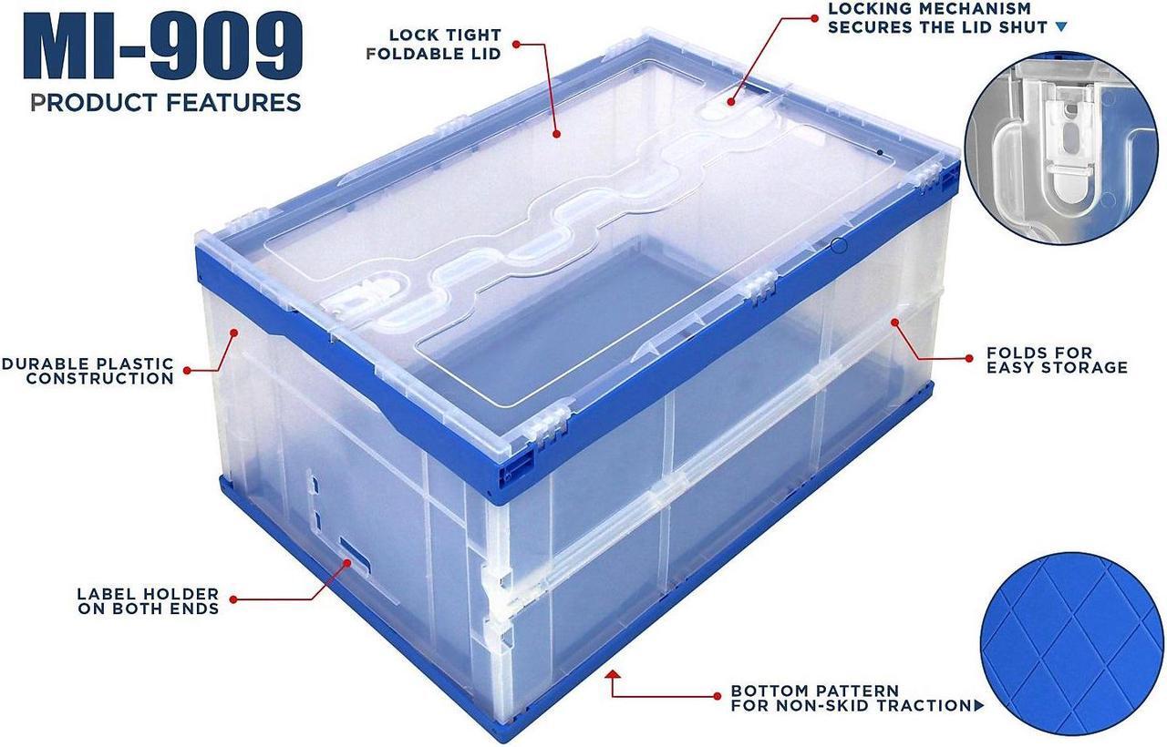 Alt view image 9 of 12 - Mount-It! Collapsible Crate for Storage | Folding Plastic Container with Attached Lid | 65L Liter Capacity