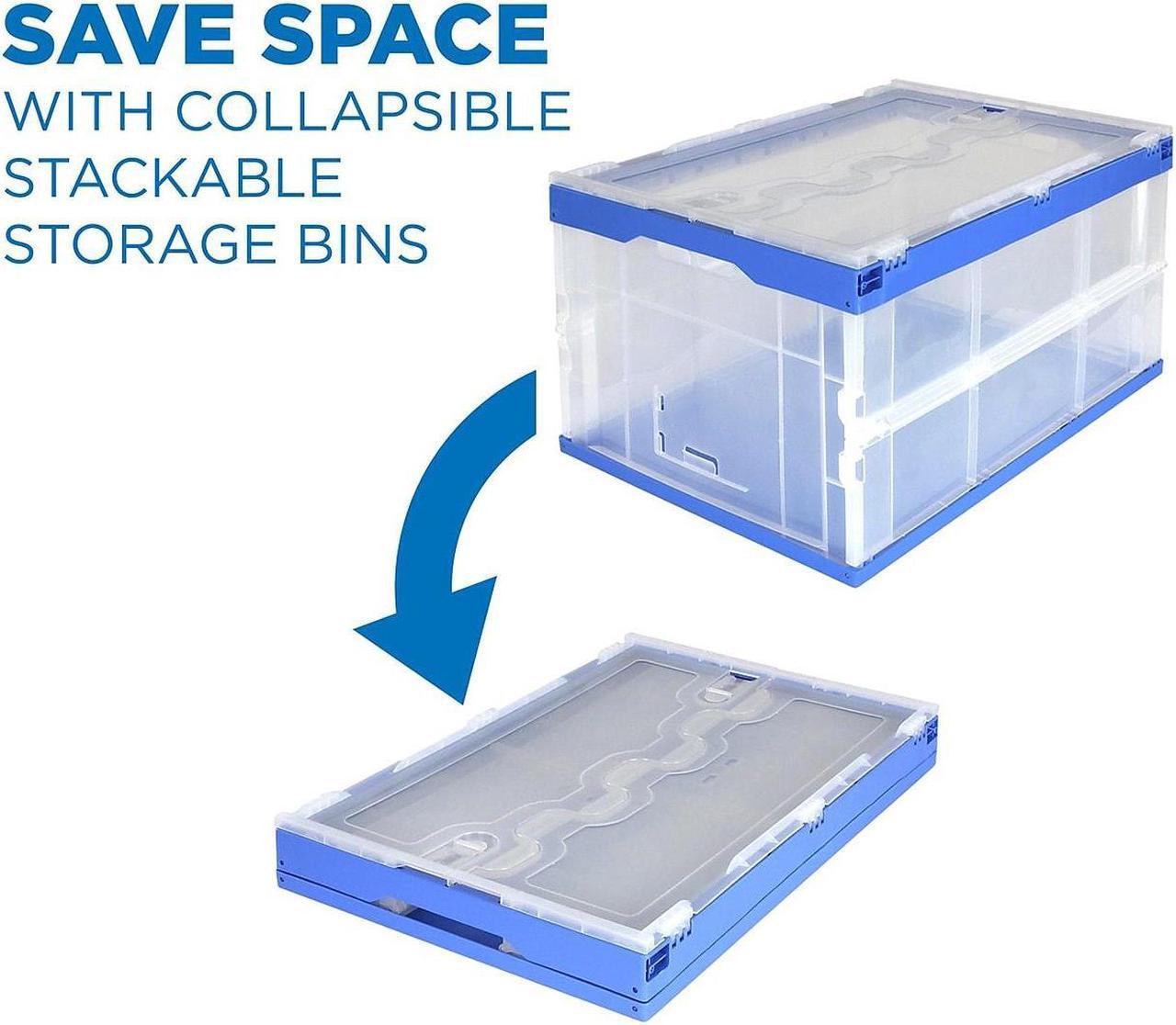 Alt view image 8 of 12 - Mount-It! Collapsible Crate for Storage | Folding Plastic Container with Attached Lid | 65L Liter Capacity