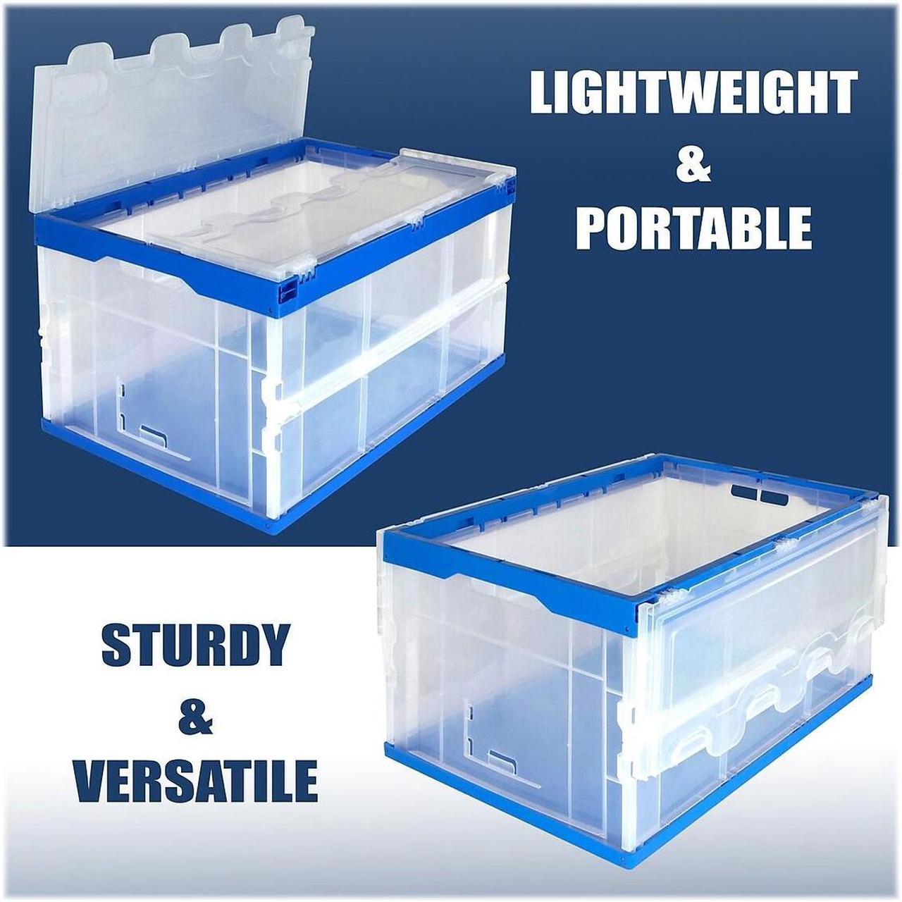 Alt view image 12 of 12 - Mount-It! Collapsible Crate for Storage | Folding Plastic Container with Attached Lid | 65L Liter Capacity