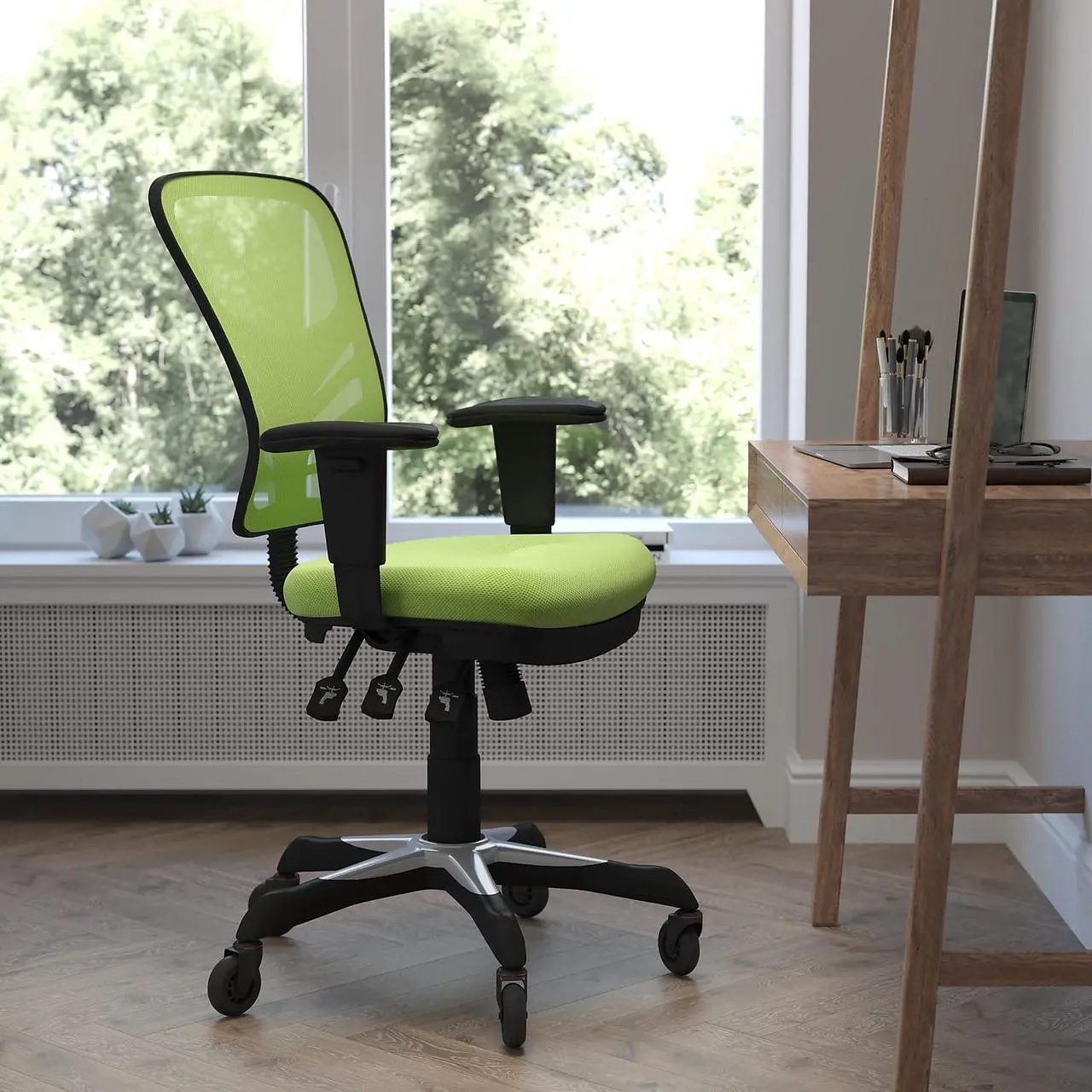 Alt view image 6 of 20 - Flash Furniture Nicholas Ergonomic Mesh Swivel Executive Office Chair with Transparent Roller Wheels Green (HL0001GNRLB)